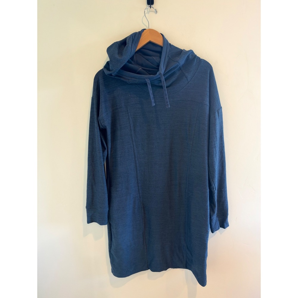 Toad&Co Womens Navy Blue Hooded Tunic Dress Cowl Neck Long Sleeve Large